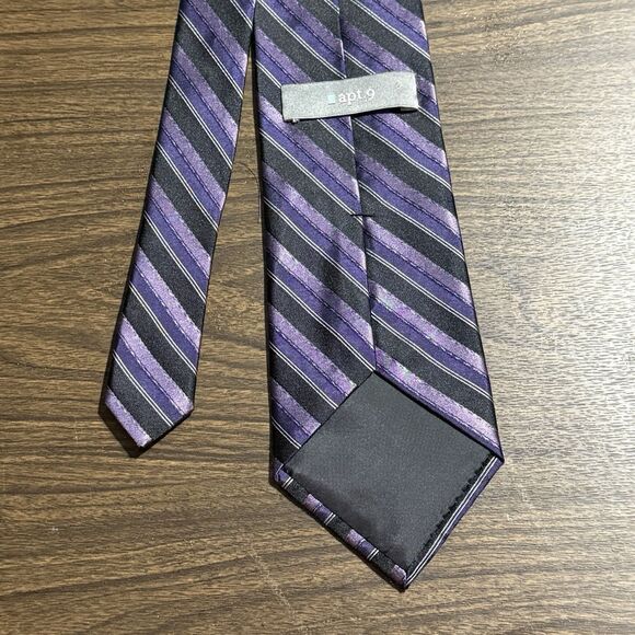 Apt 9 Pure Silk Purple and Black Striped Designer Tie 60" - Picture 7 of 9